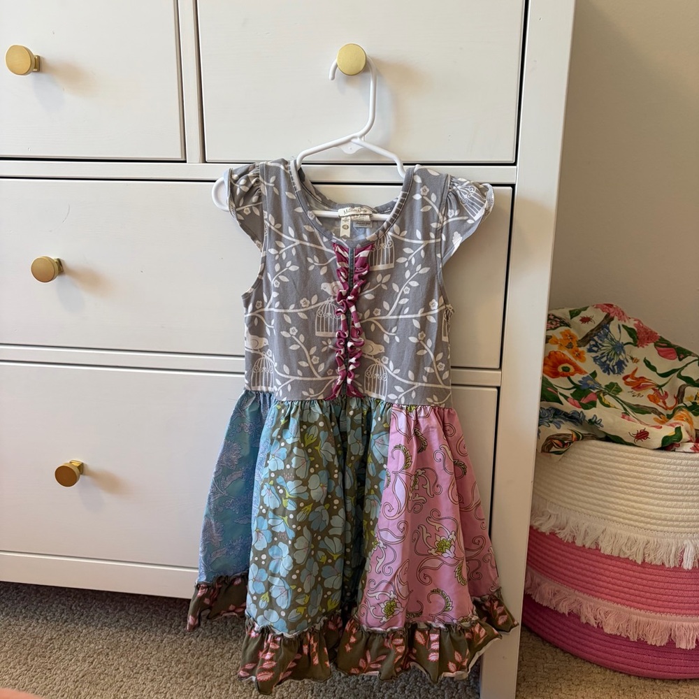 Matilda Jane Girls Multi-Color Patchwork Dress with Gray Bodice
